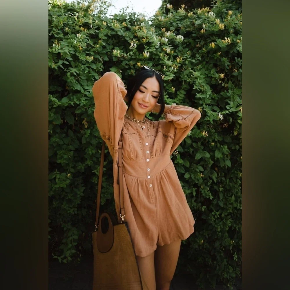 NWT Bohme Campbell Size XS Cotton Boho Romper in Russet Brown - Picture 9 of 11